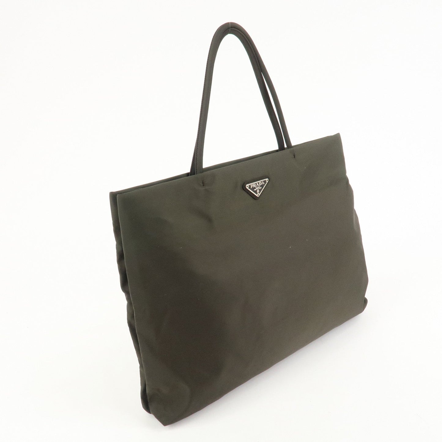 PRADA Triangle Logo Nylon Tote Bag Hand Bag Brown