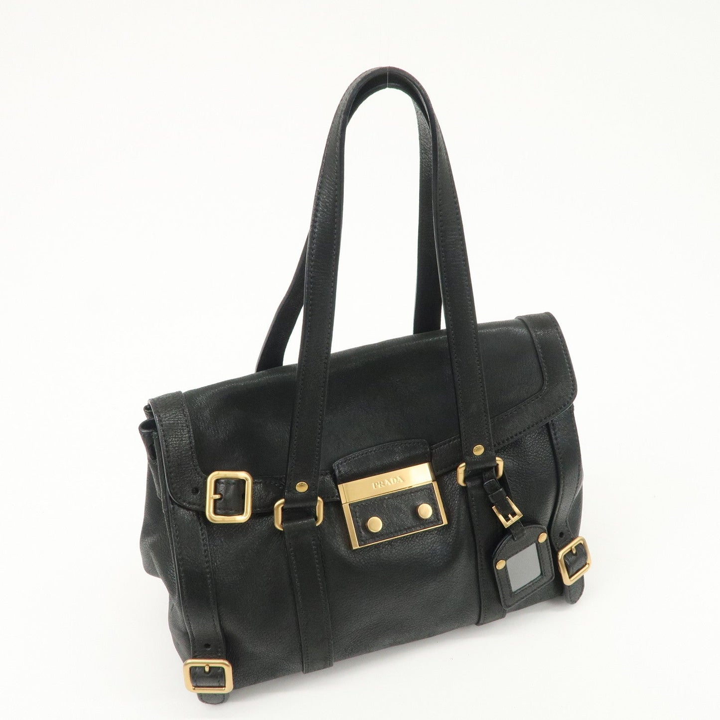 PRADA Leather Shoulder Bag Hand Bag Black BR3027