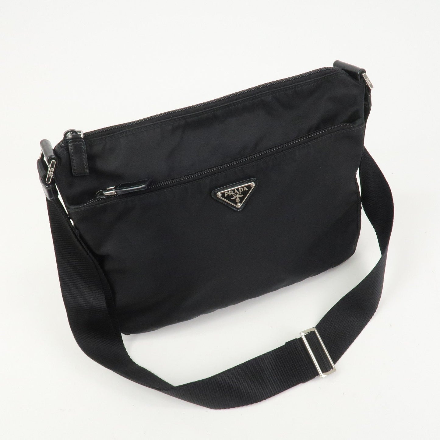 PRADA Triangle Logo Nylon Shoulder Bag Crossbody Bag Black 1BC421
