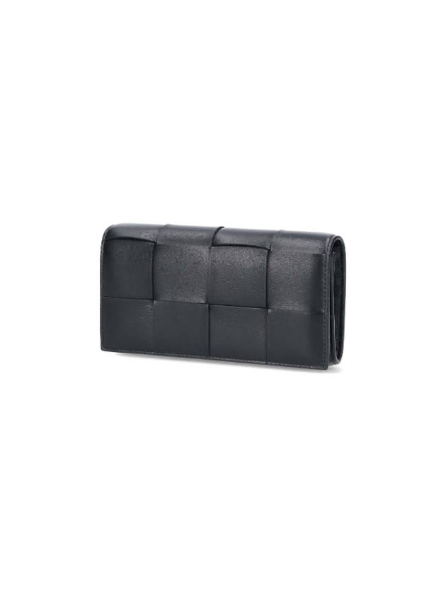 Luxury Bottega Veneta Intrecciato Large Flap Long Wallet Black