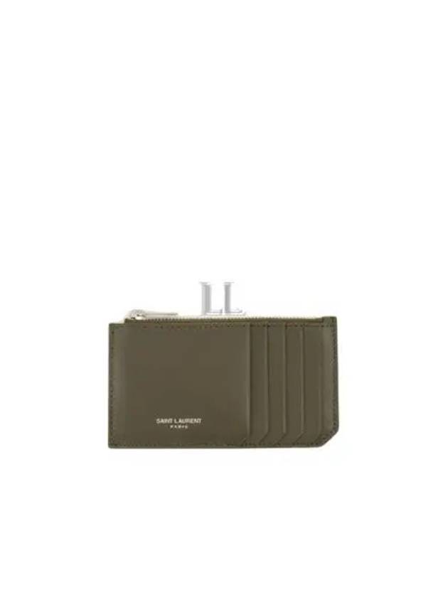 Luxury Saint Laurent Trending 2025 Paris Fragments Zip Leather Card Wallet Light Musk