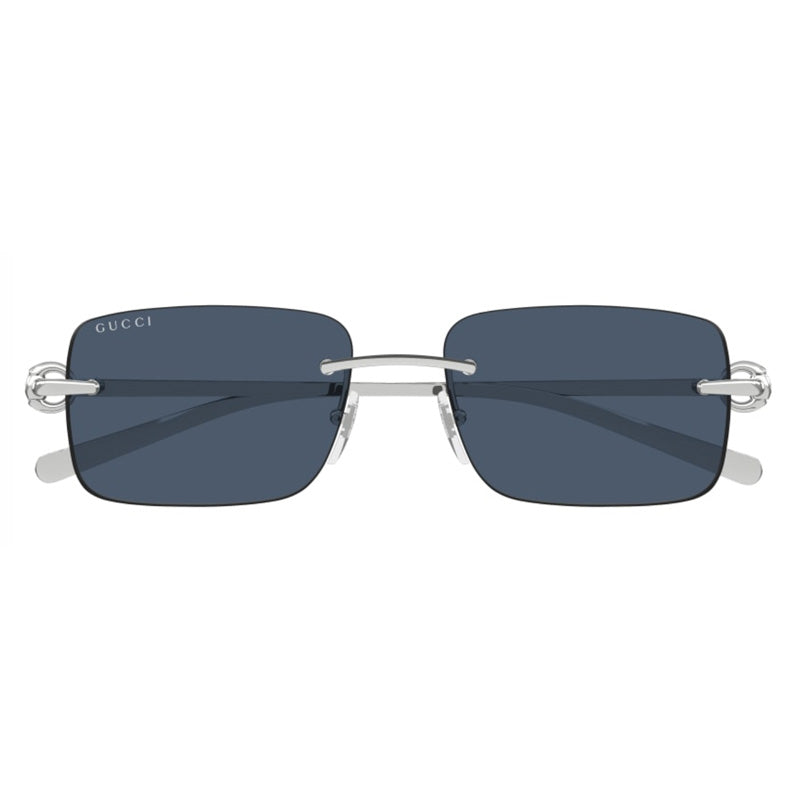 Gucci Sunglasses Rectangle Rimless, Silver Frame and Blue Lens GG1703S003
