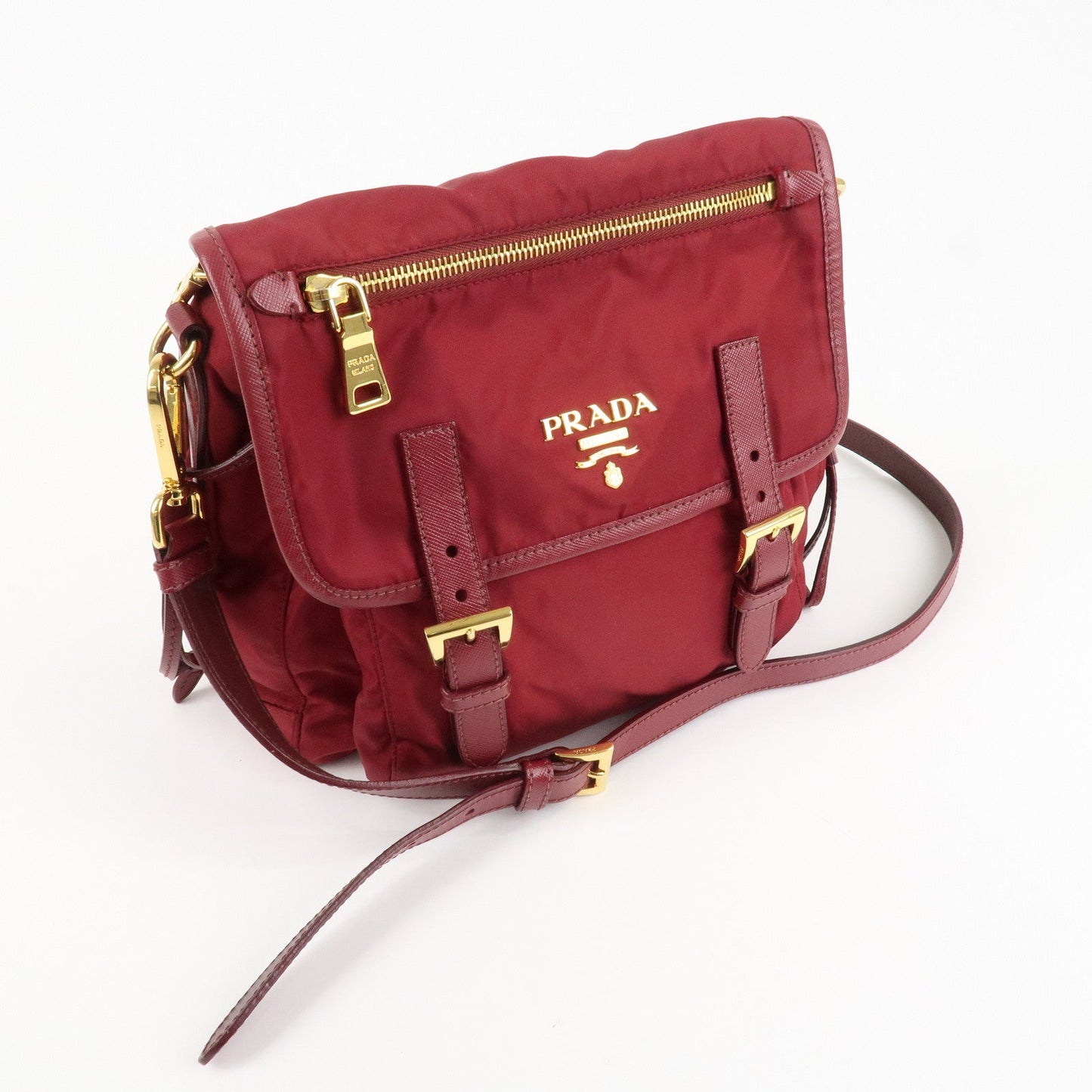 PRADA Logo Nylon Leather Shoulder Bag Crossbody Bag Bordeaux BT0692