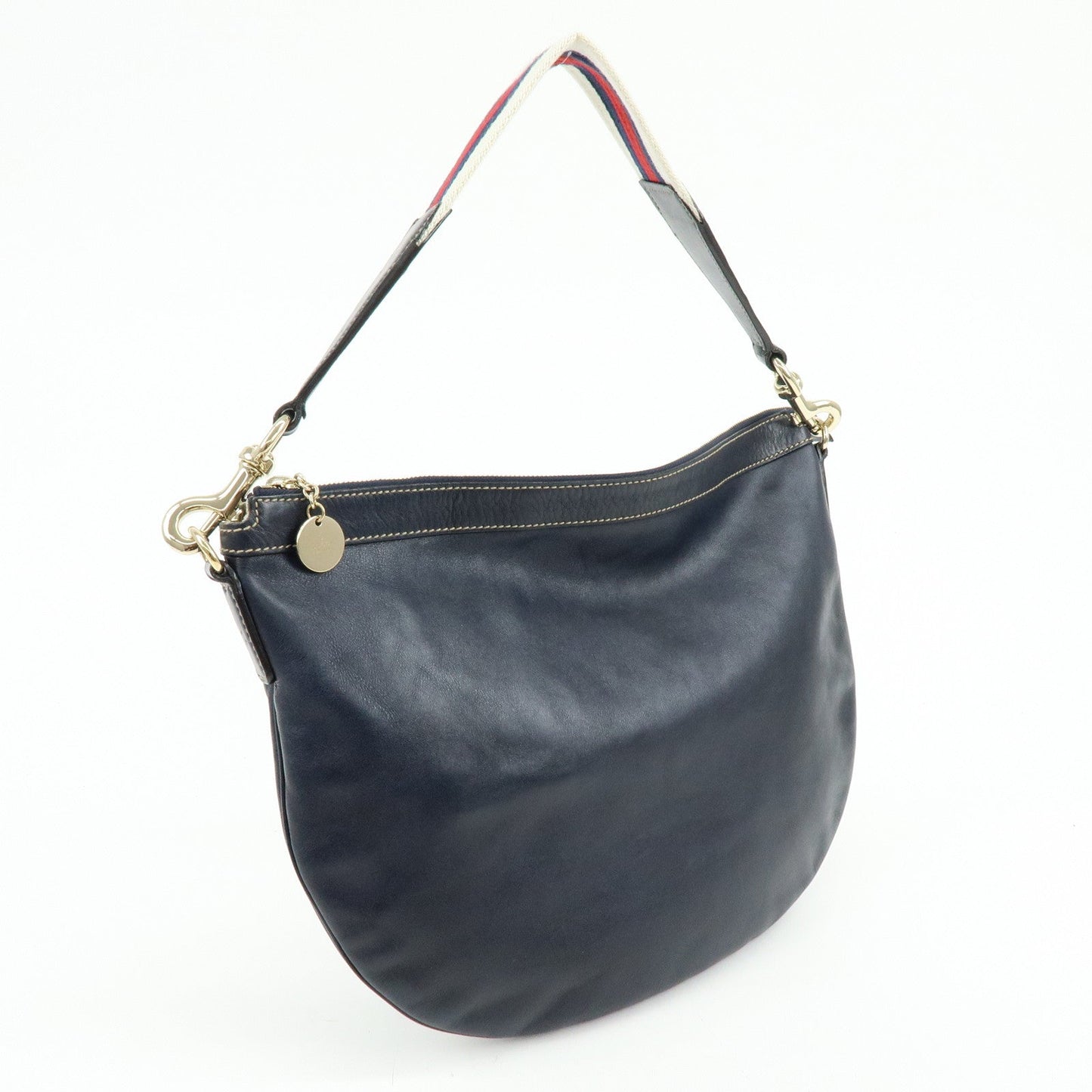 GUCCI Sherry Leather Shoulder Bag Hand Bag Navy 153032