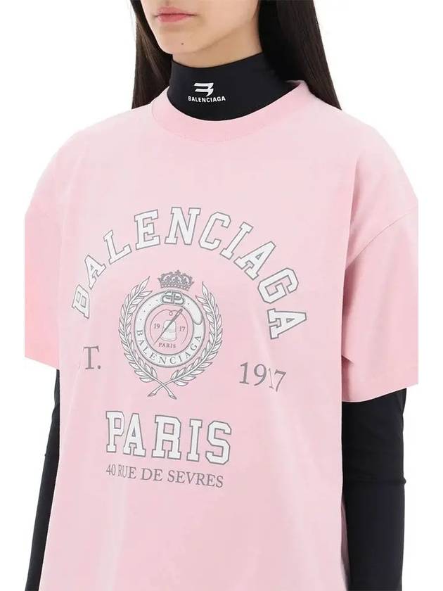 Luxury Balenciaga Trending 2026 College 1917 Print Short Sleeve T-Shirt Pink