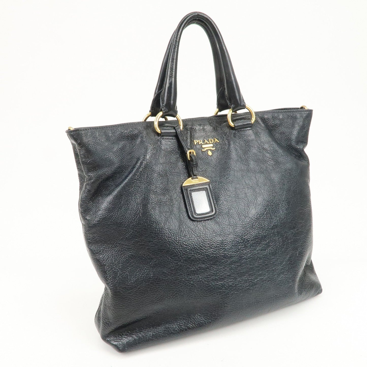 PRADA Logo Leather 2Way Tote Bag Shoulder Bag Black BN1713