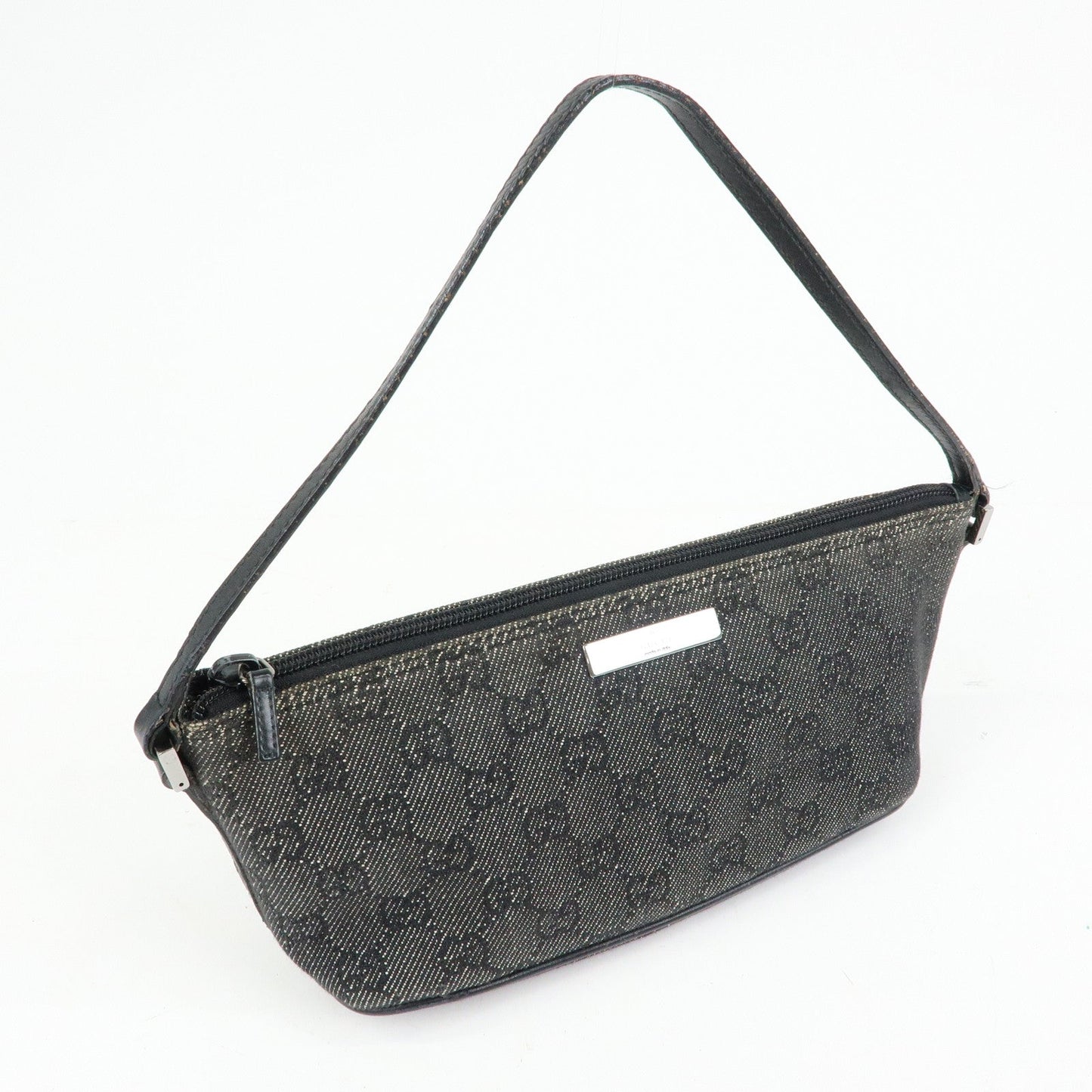 GUCCI Boat Bag GG Canvas Leather Accessory Pouch Black 07198