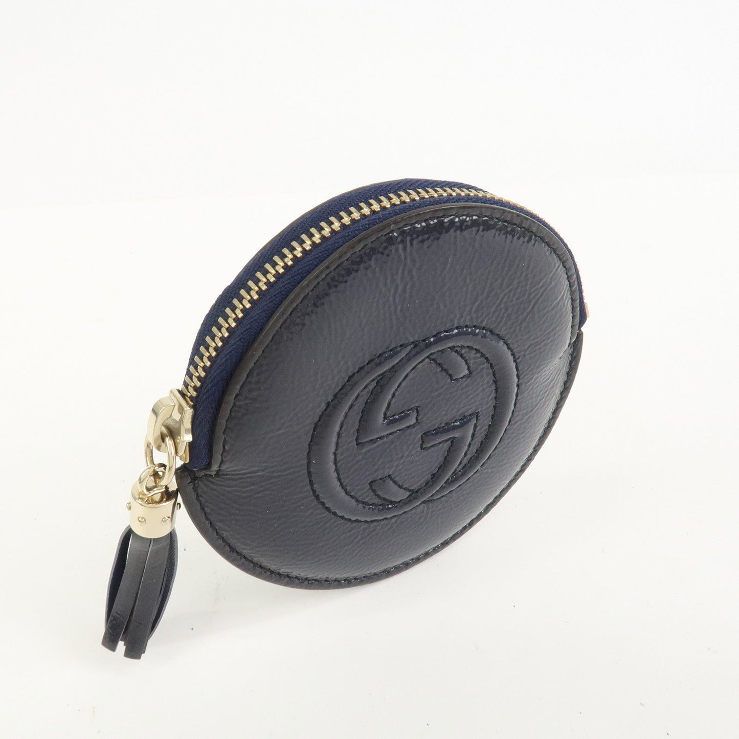 GUCCI Interlocking G Patent Leather Coin Case Navy 337946