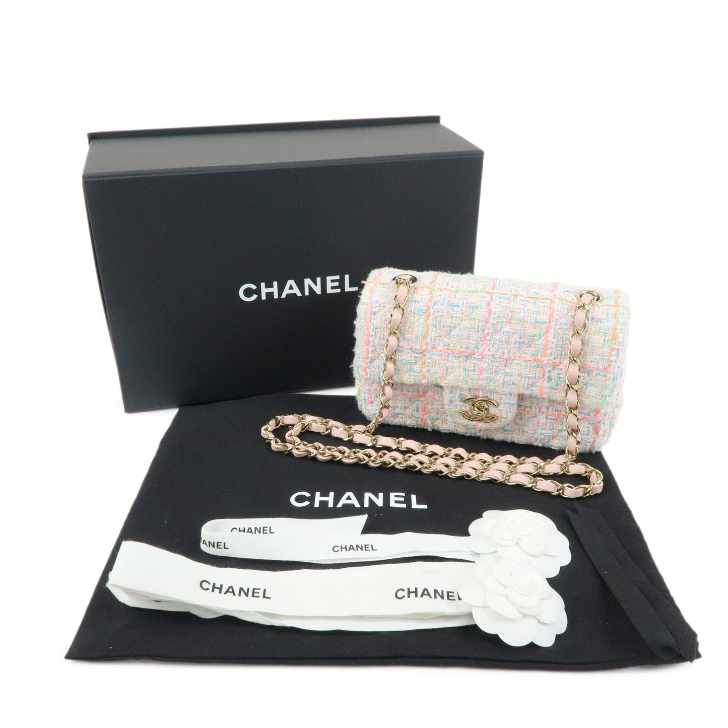 CHANEL Mini Matelasse 20 Tweed Lamb Skin Chain Shoulder Bag A69900