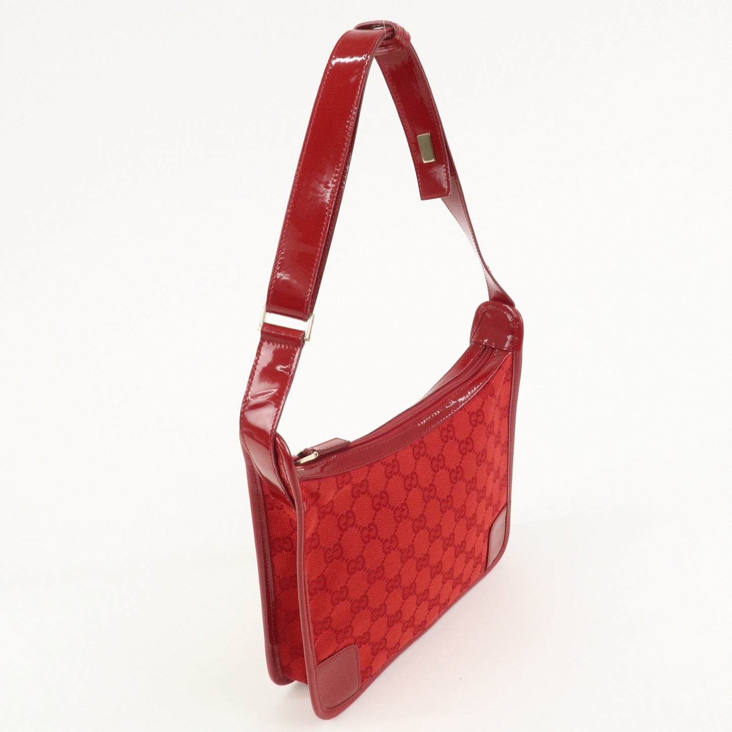 GUCCI GG Canvas Patent Leather Shoulder Bag Hand Bag Red 001??4206
