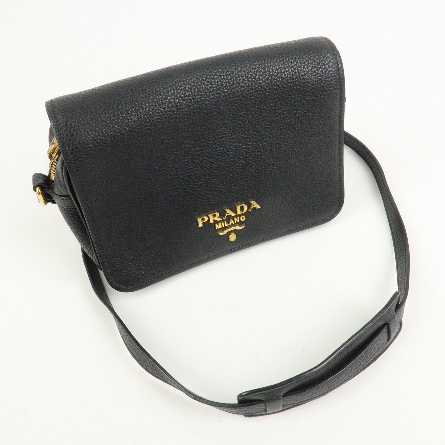 PRADA Logo Leather Shoulder Bag Black 1BD163