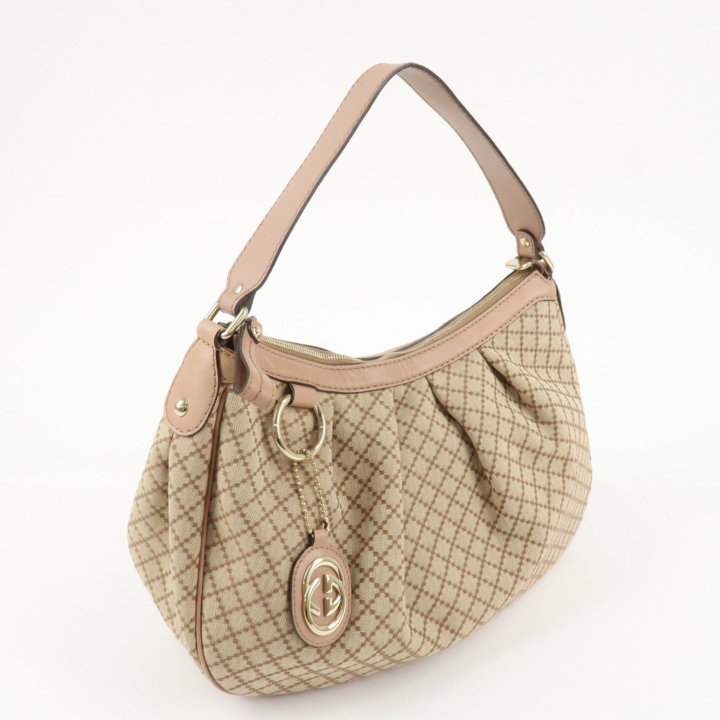 GUCCI Sukey Canvas Leather Shoulder Bag Beige Pink Gold HDW 232955