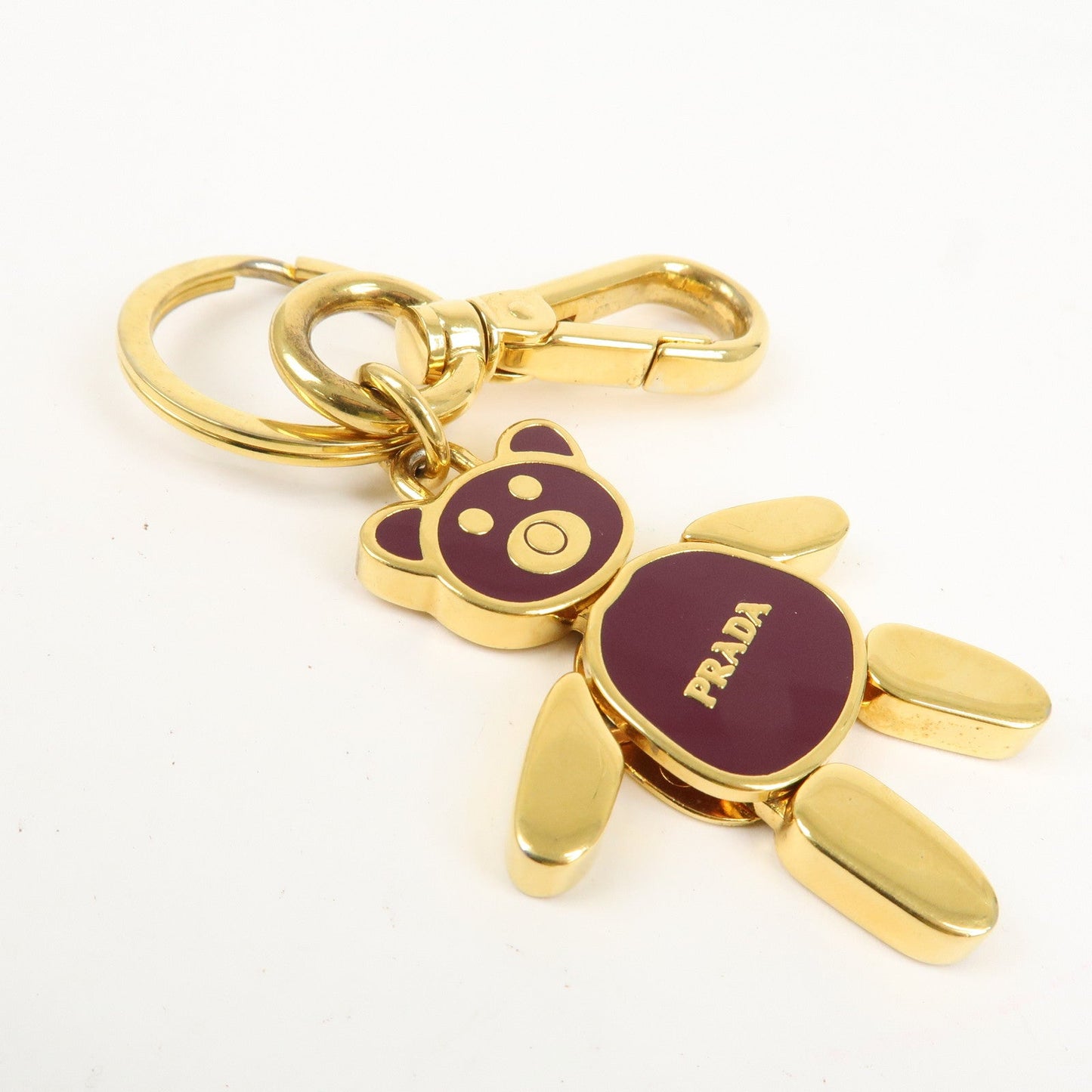 PRADA Bear Motif Bag Charm Key Chain Burgundy Gold