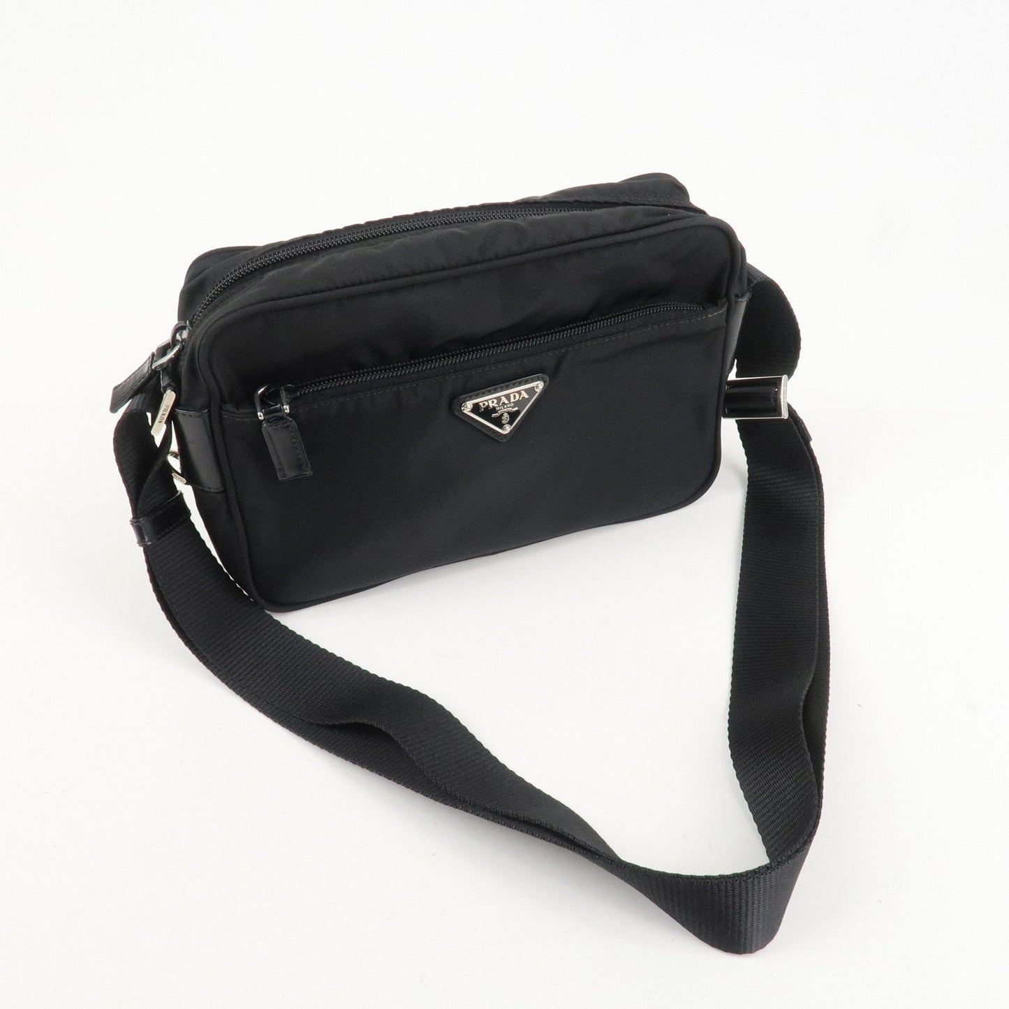 PPRADA Triangle Logo Nylon Leather Shoulder Bag NERO Black BT0166
