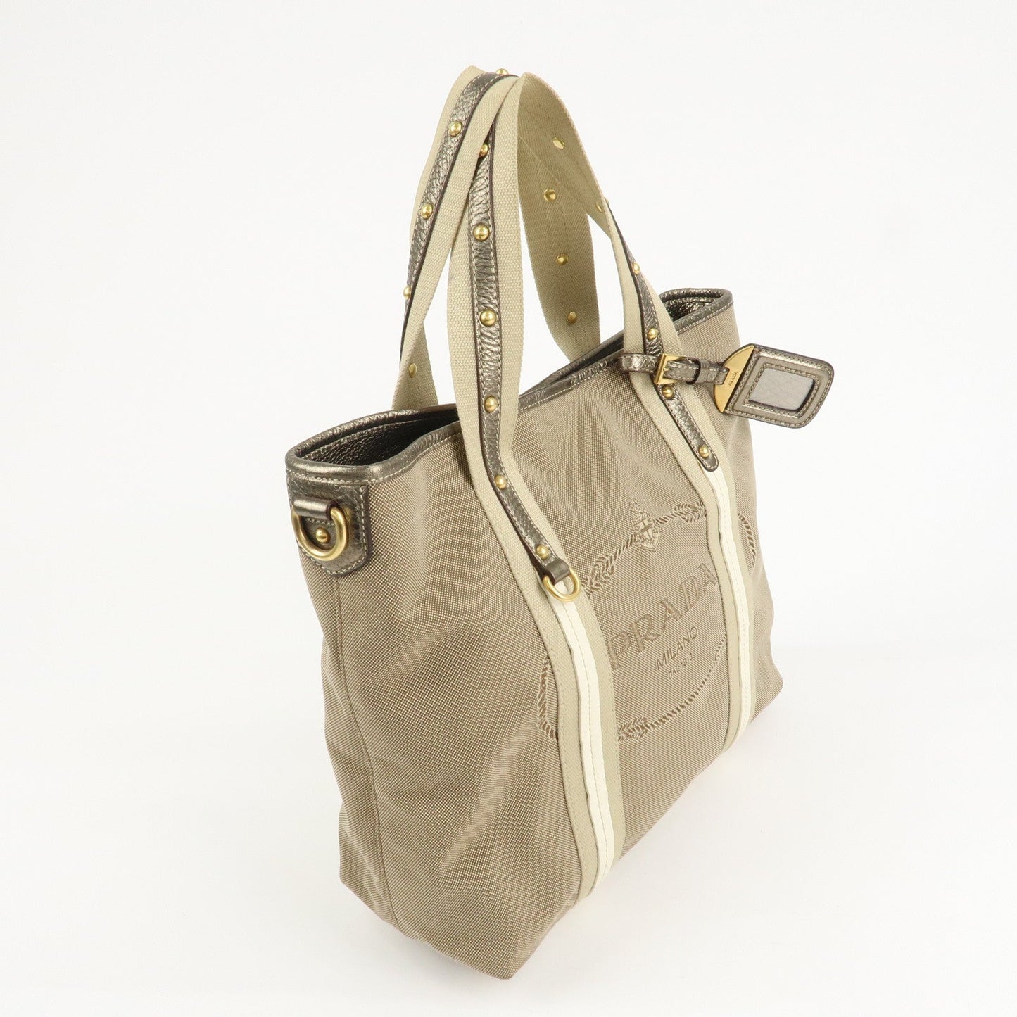 PRADA Nylon Jacquard 2Way Tote Shoulder Bag Beige BN1452