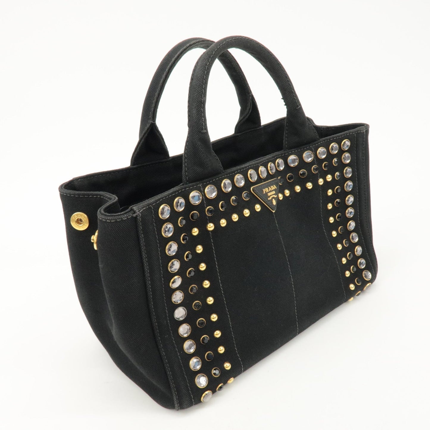 PRADA Logo Canapa Mini Canvas Bijoux 2Way Bag Hand Bag Black 1BG439