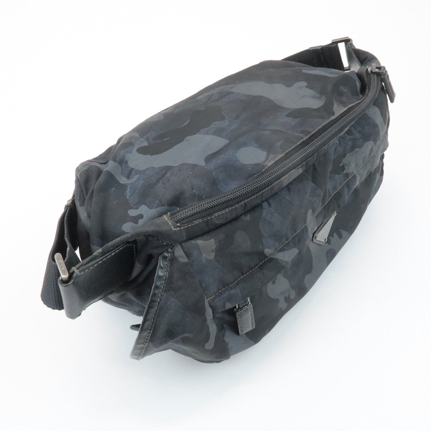 PRADA Triangle Logo Nylon Camouflage Shoulder Bag Black Gray Navy