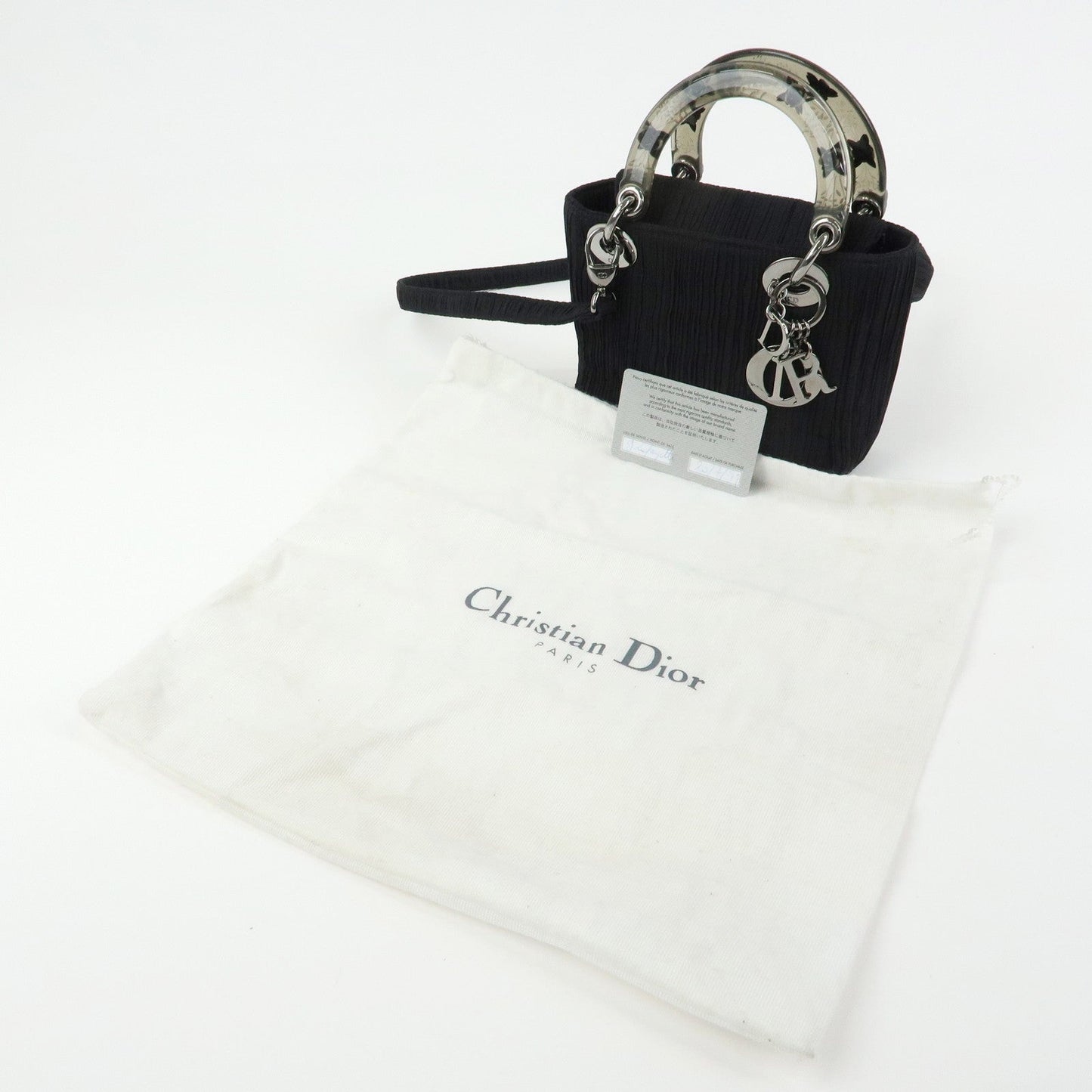 Christian Dior Lady Dior Rose Motif Satin 2Way Bag Hand Bag Black