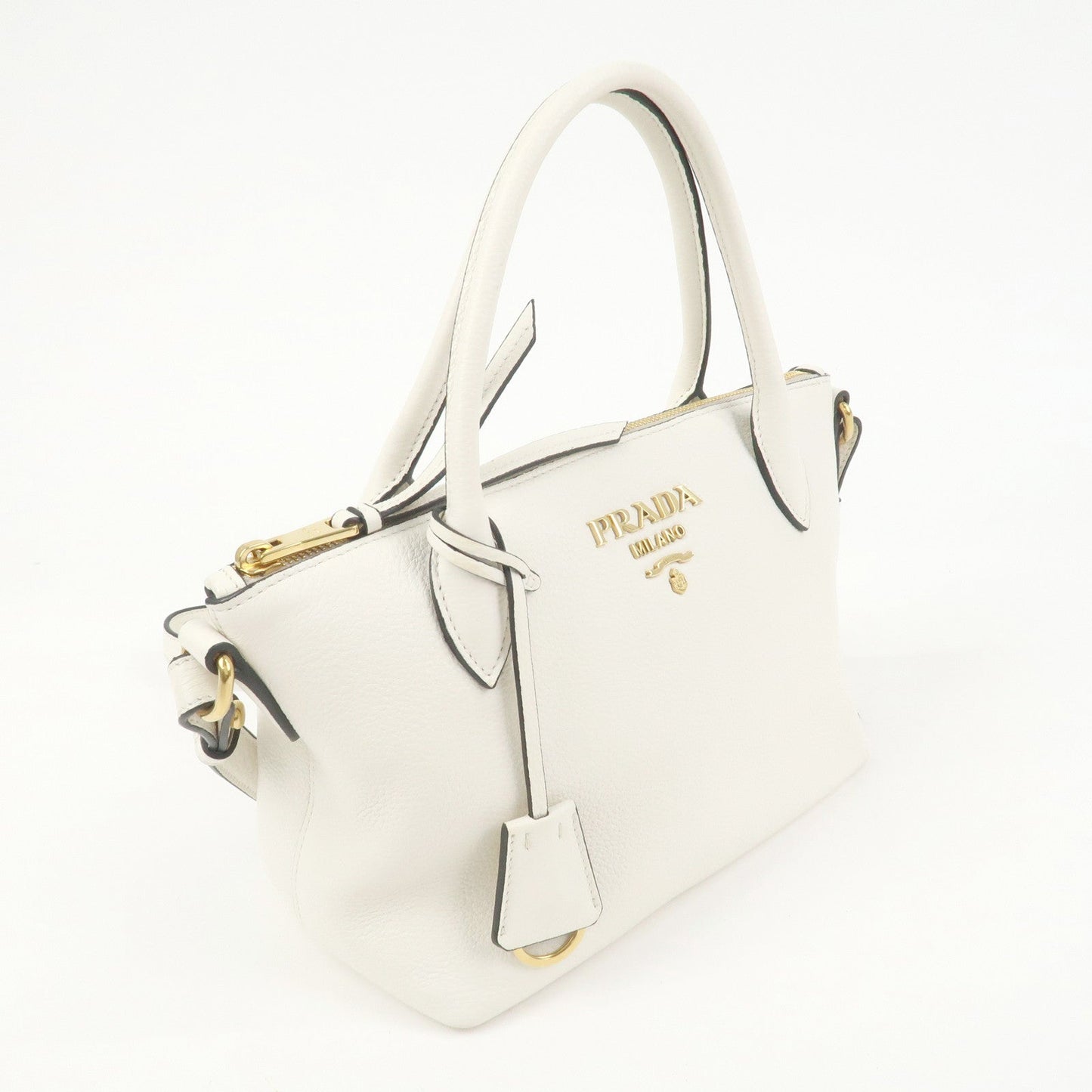 PRADA Vitello Daino Leather 2Way Bag Hand Shoulder Bag White 1BA111