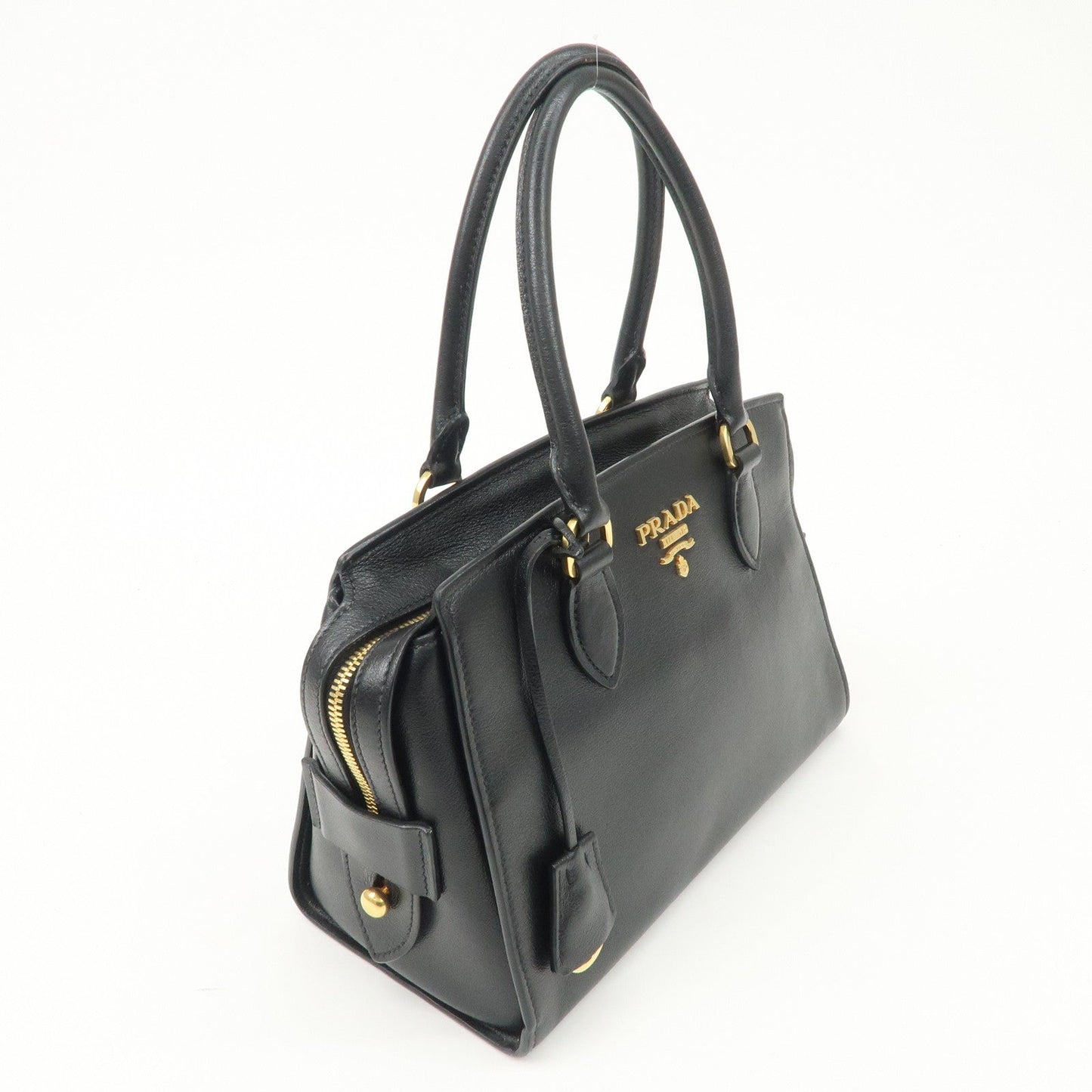 PRADA Leather 2Way Bag Hand Bag Black Gold Hardware