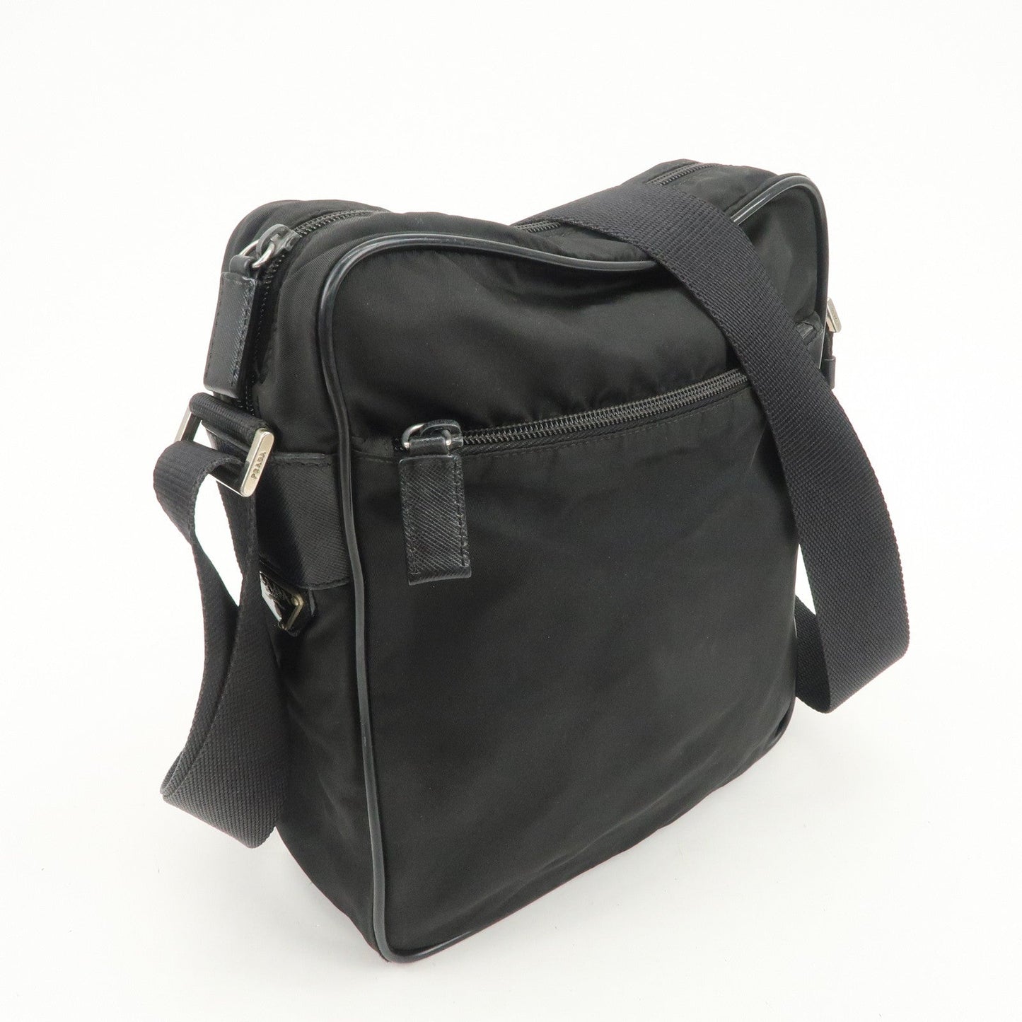 PRADA Logo Nylon Leather Shoulder Bag Crossbody Bag Black BT0421