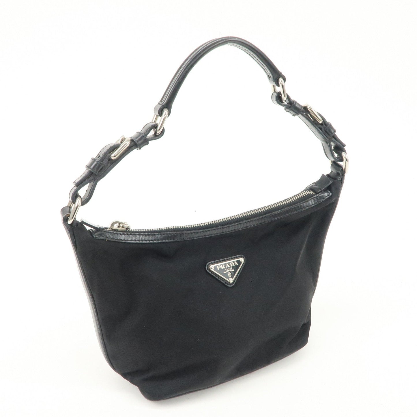 PRADA Triangle Logo Nylon Leather Shoulder Bag Hand Bag Black BR3121