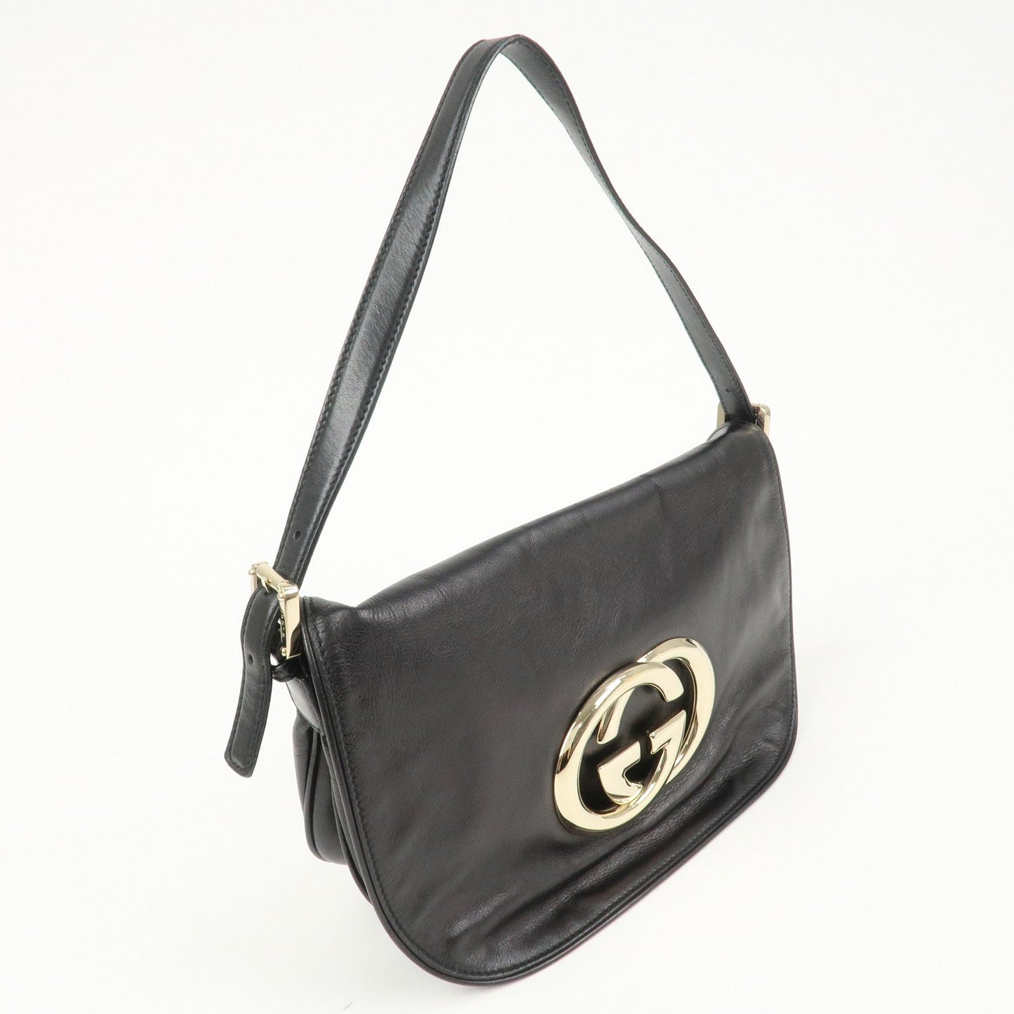 GUCCI Interlocking G Leather Shoulder Bag Hand Bag Black 161727