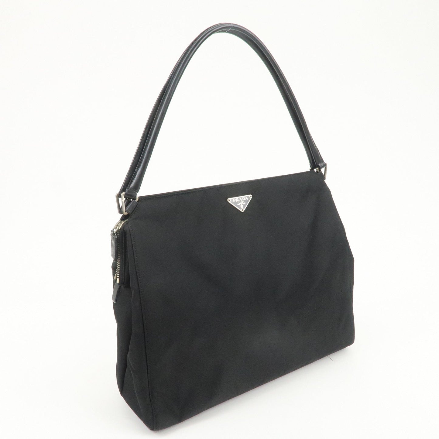 PRADA Triangle Logo Nylon Leather Shoulder Bag Hand Bag Black