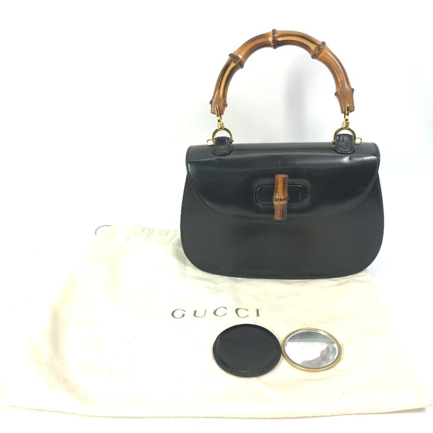 Gucci Black Leather Bamboo Handbag ( )