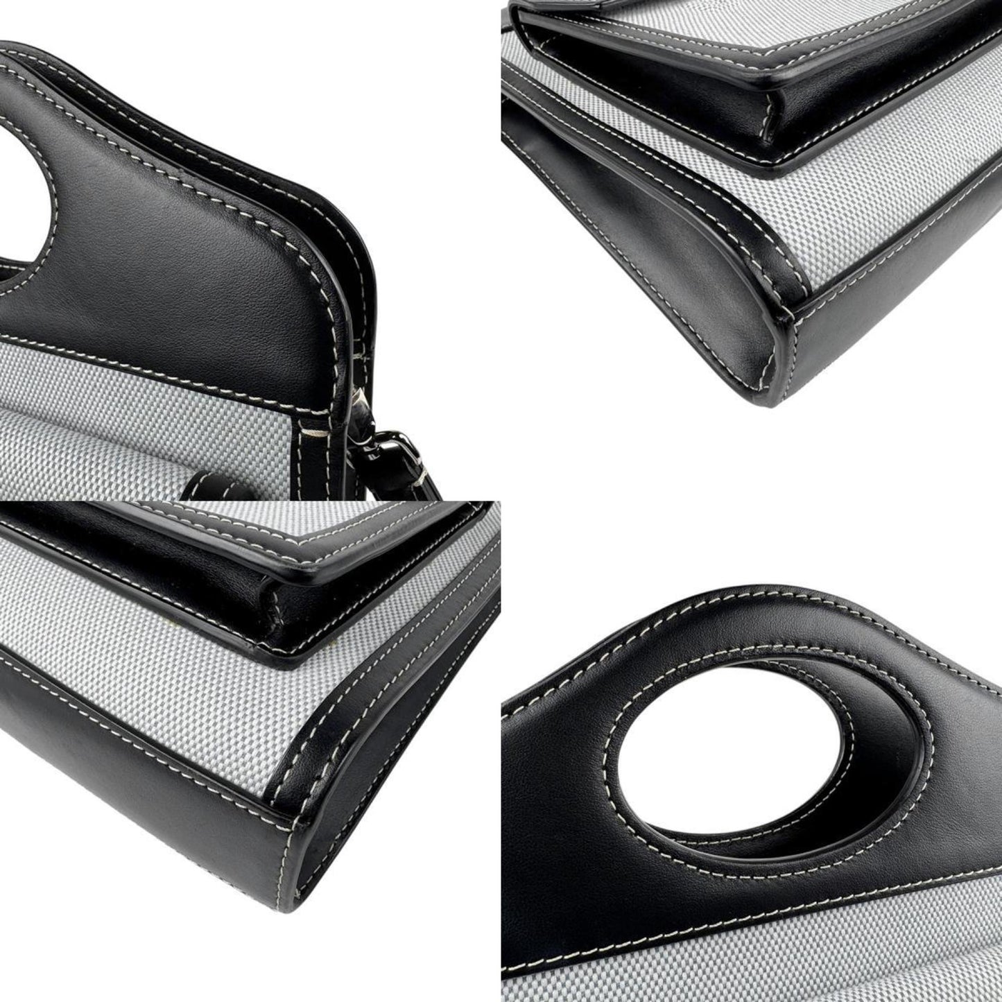 Burberry Black Blue Canvas Leather Handbag Shoulder Bag ( )