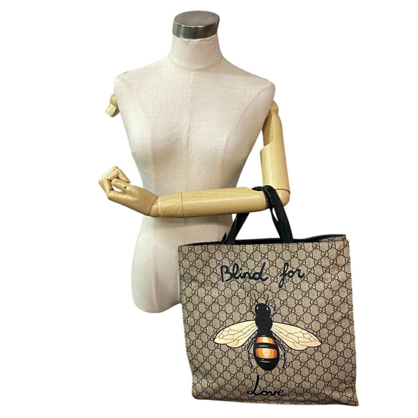 Gucci Beige Black Pvc Leather Tote Bag ( )