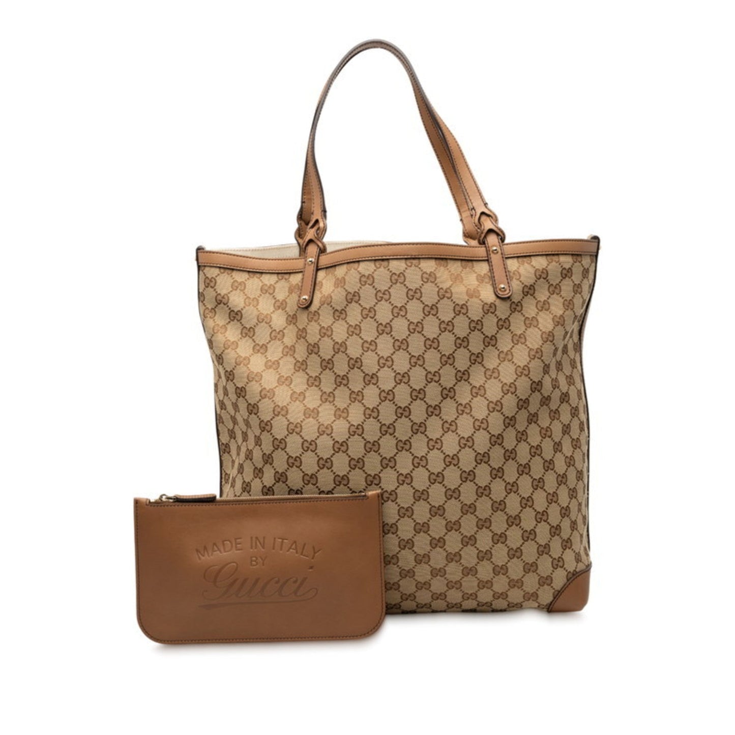 Gucci Gg Canvas Beige Brown Gg Canvas Leather Tote Bag ( )