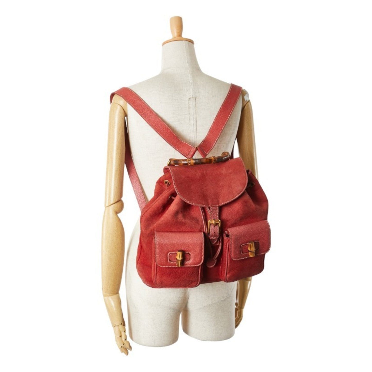 Gucci Red Brown Bamboo Leather Backpack ( )