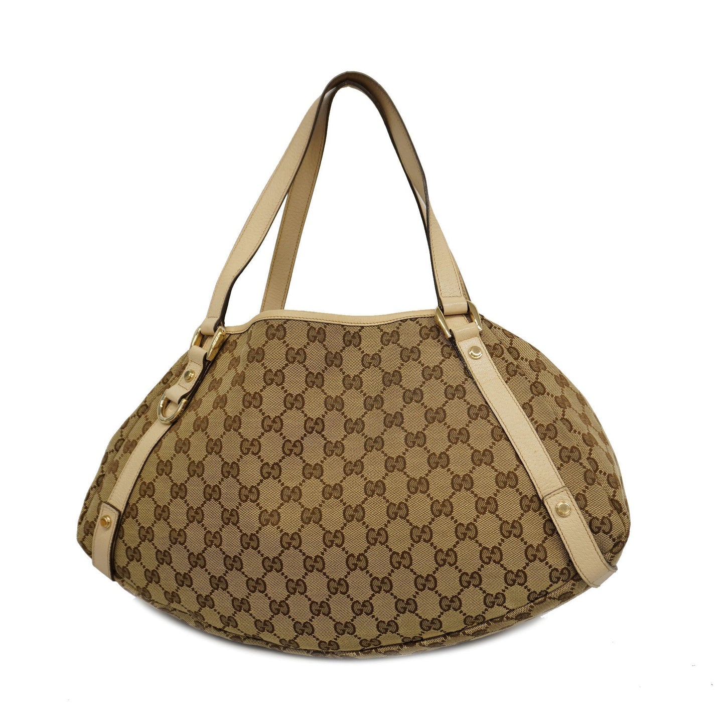 GUCCI Auth GG Canvas Abby 130736 Women's Leather Tote Bag Beige,Ivory
