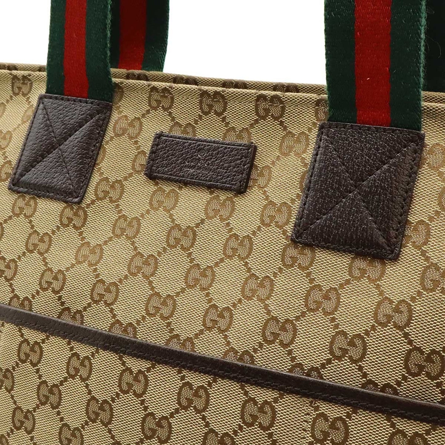 Gucci Beige Green Ivory Khaki Red Color Gg Canvas Leather Shoulder Bag Tote Bag ( )