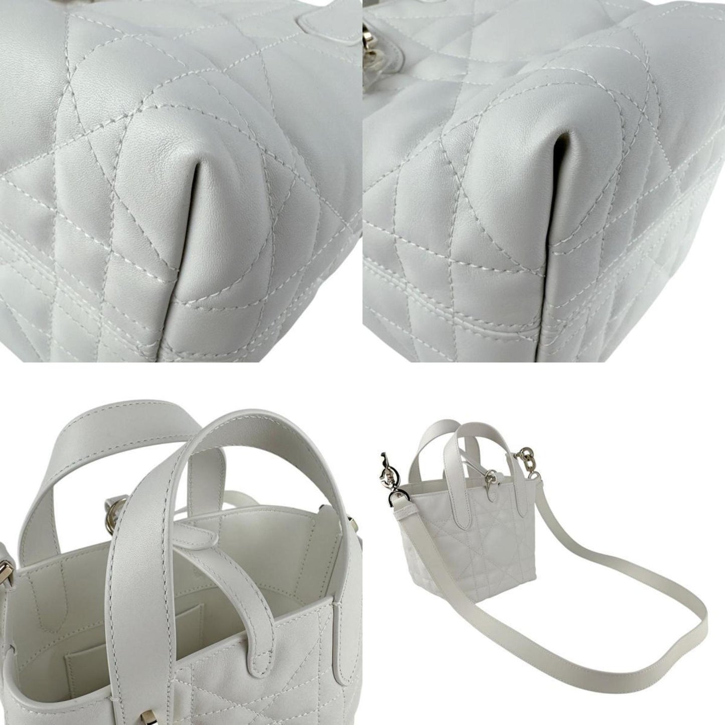 Christian Dior White Leather Handbag Shoulder Bag ()