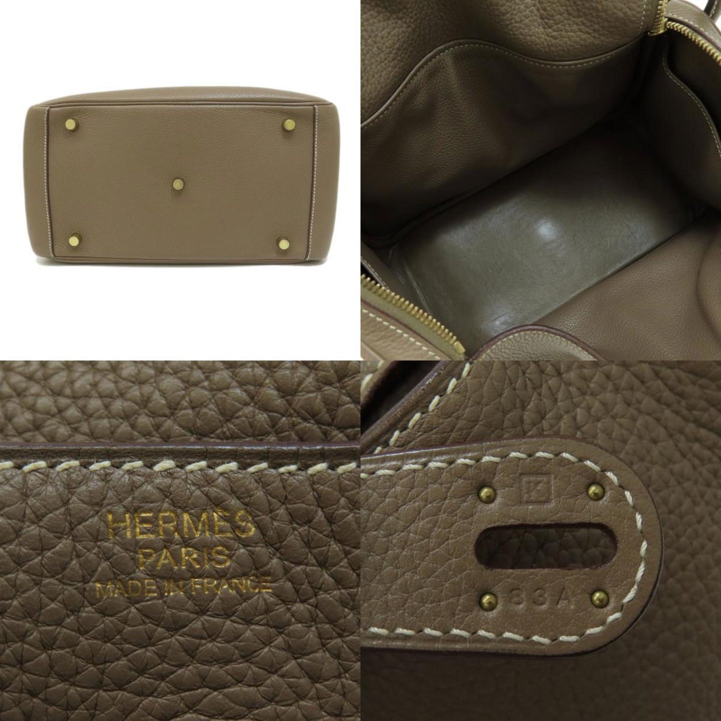 Hermes Etoupe Gray Taurillon Clemence Leather Handbag ( )