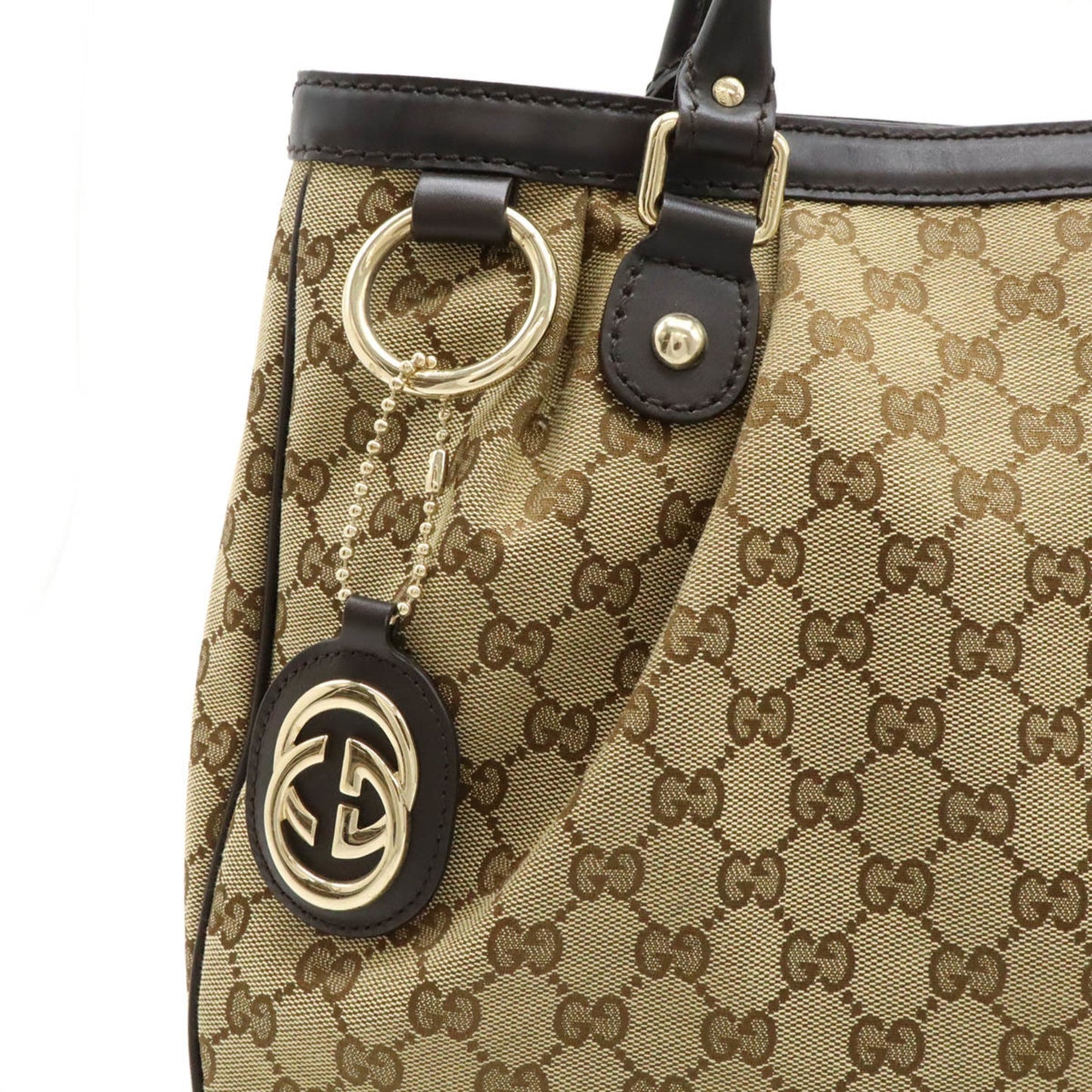 Gucci Gg Canvas Brown Khaki Gg Canvas Leather Shoulder Bag Tote Bag ( )