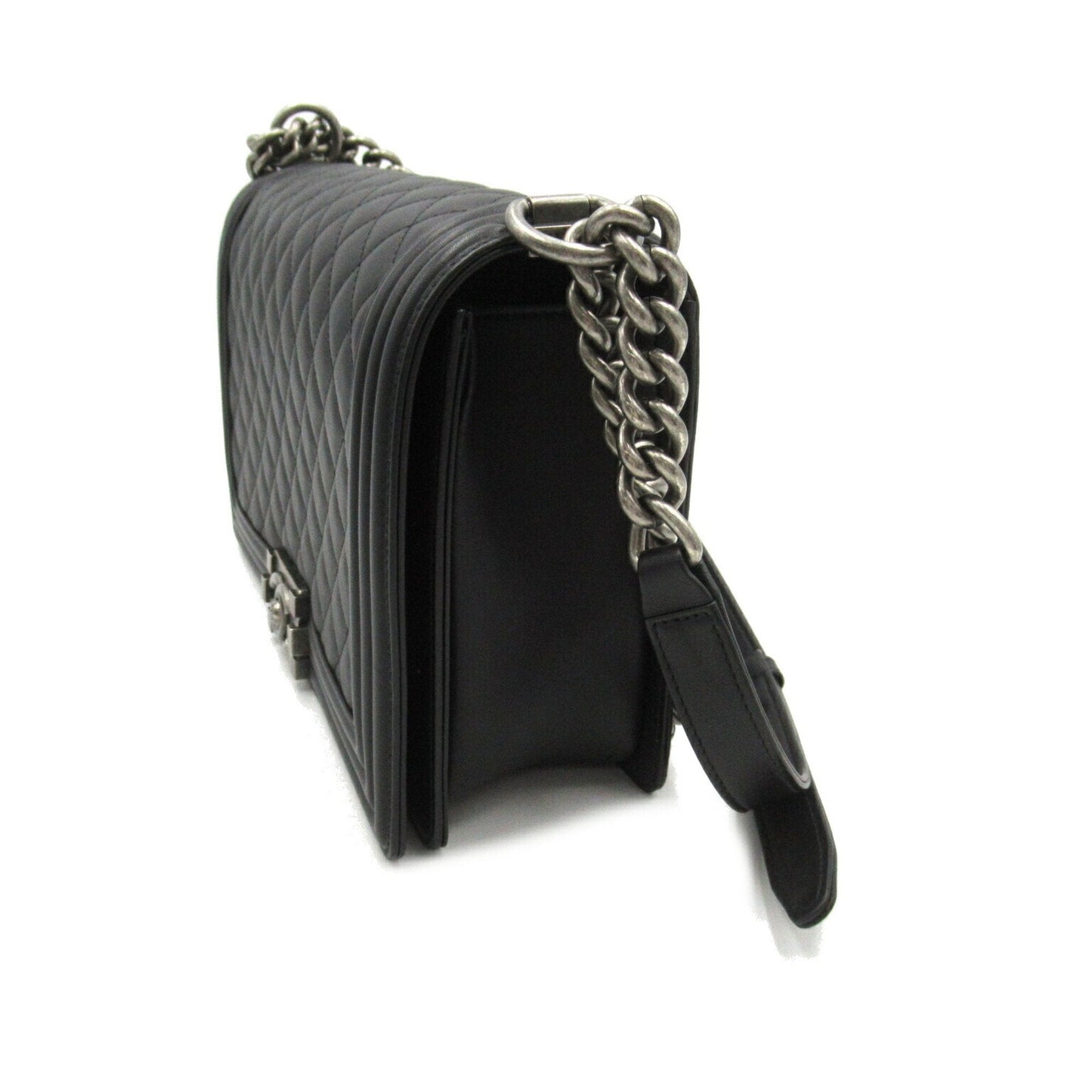 CHANEL Boy Chanel Chain Shoulder Bag Leather Women's Black