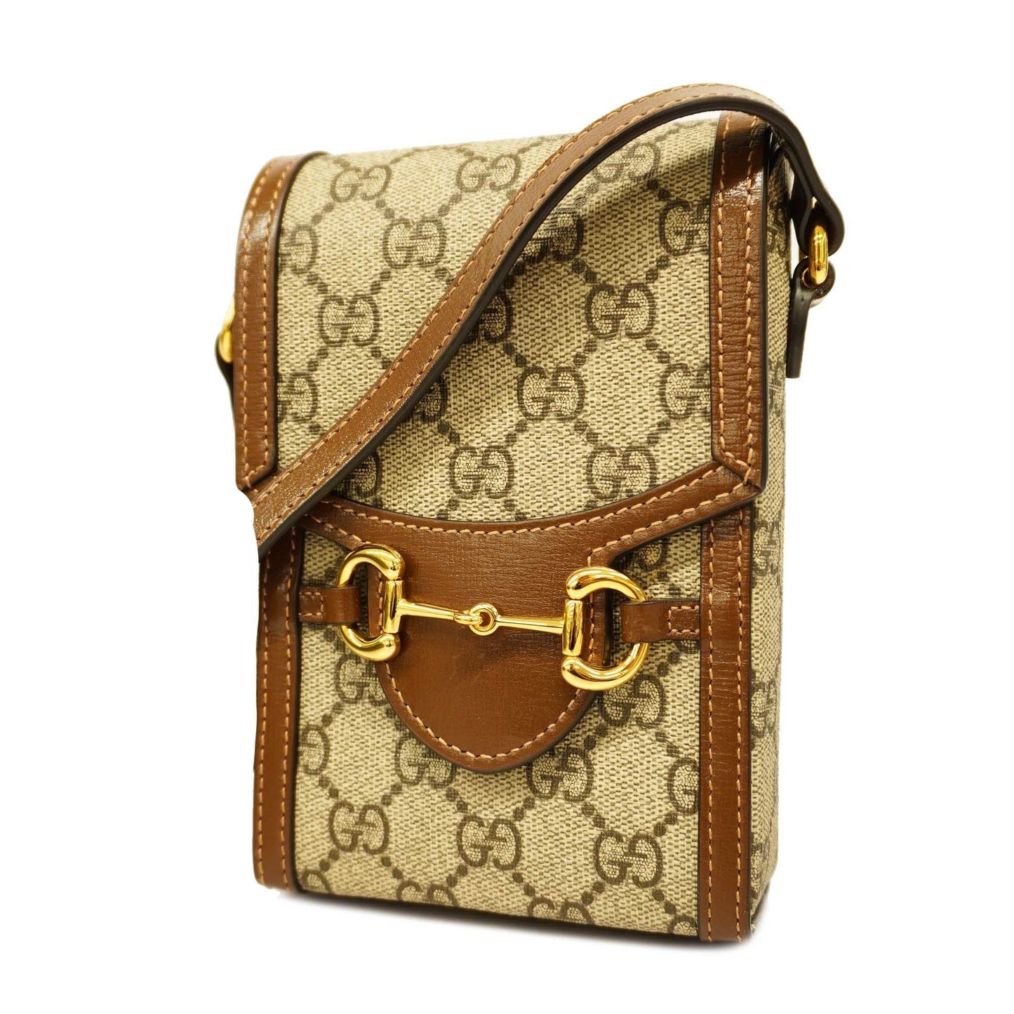 GUCCI Auth Horsebit 625615 Women's GG Supreme Shoulder Bag Beige,Brown
