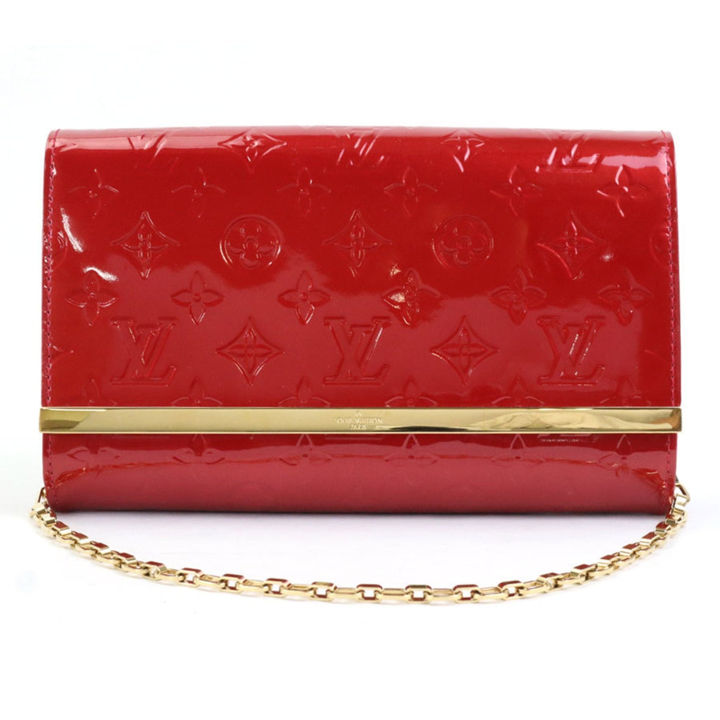 LOUIS VUITTON Shoulder Bag Diagonal Monogram Verni Clutch Anna Patent Leather Red Gold Women's
