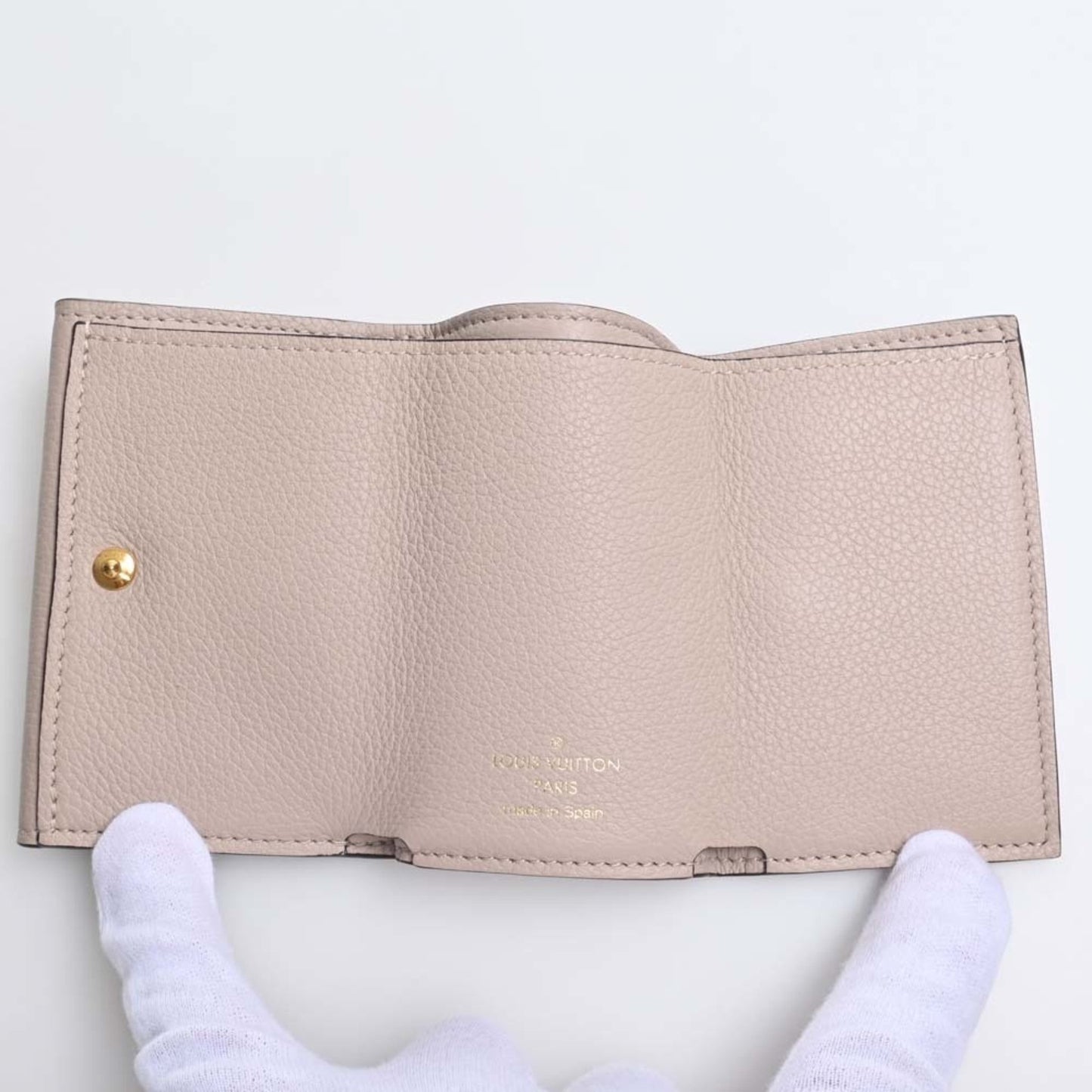 LOUIS VUITTON Leather Portefeuille Lock Trifold Wallet M69340 Greige Women's
