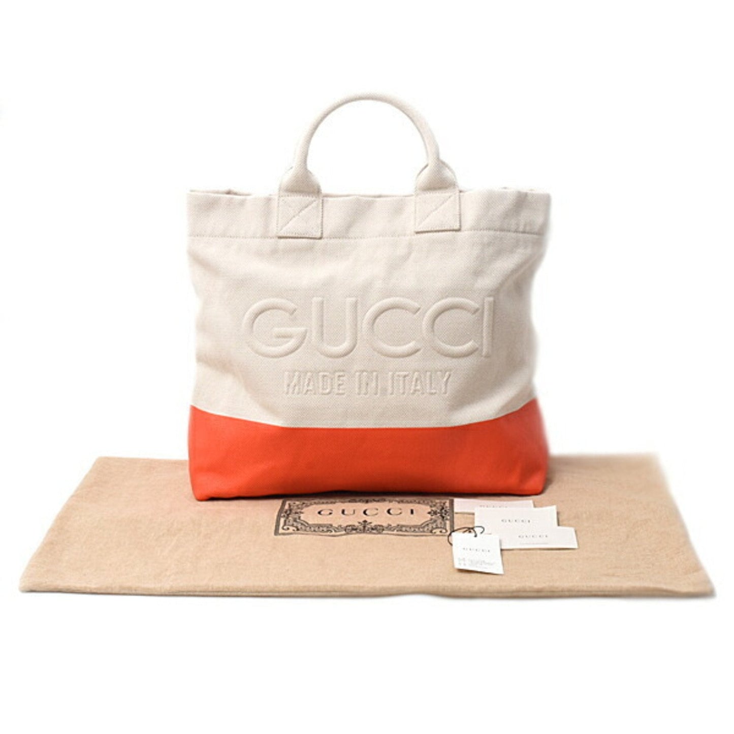 Gucci Orange White Canvas Handbag Tote Bag ( )