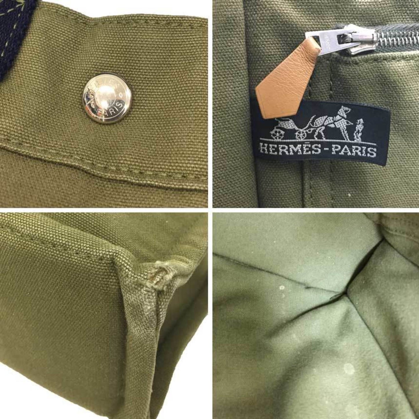Hermes Khaki Cotton Canvas Tote Bag ( )