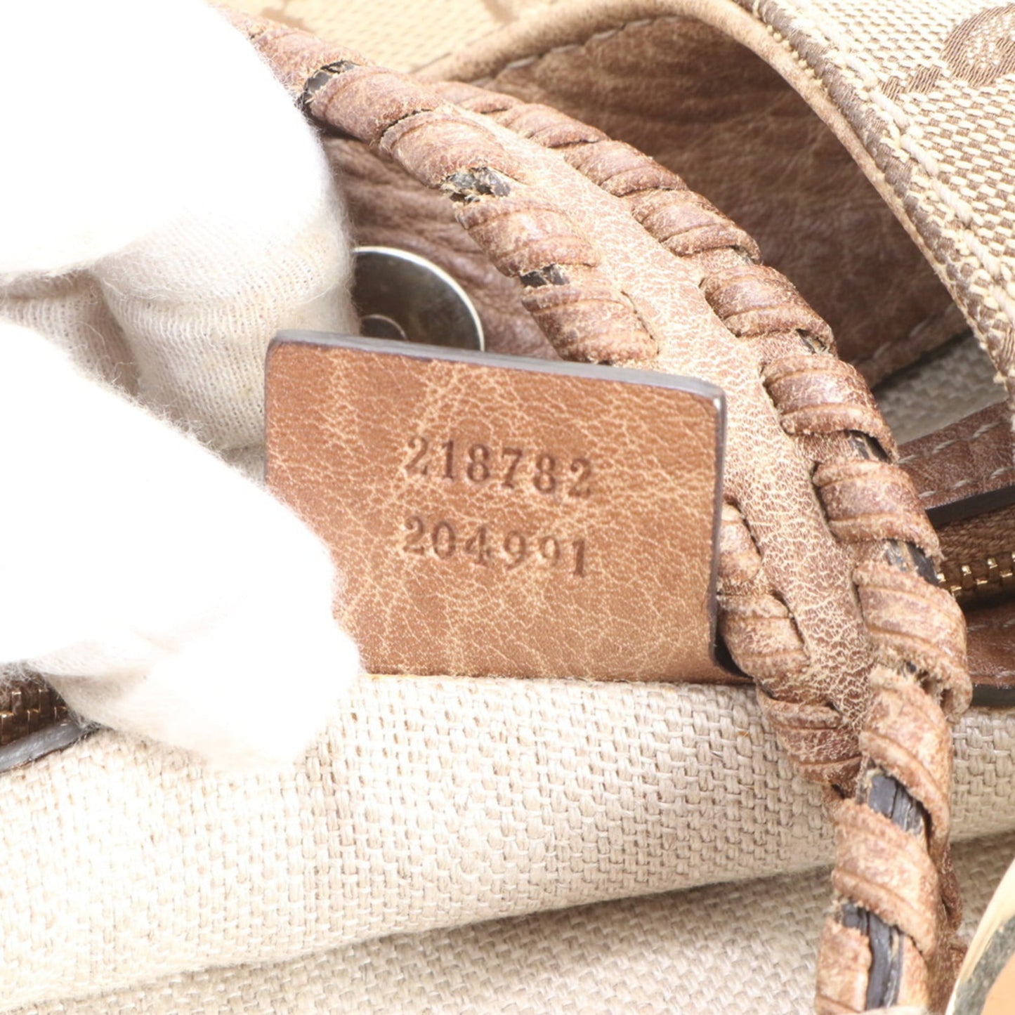 Gucci Brown Leather Canvas Tote Bag ( )