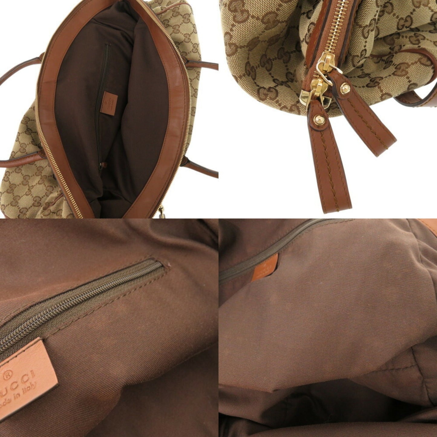 Gucci Beige Brown Gg Canvas Leather Handbag ( )