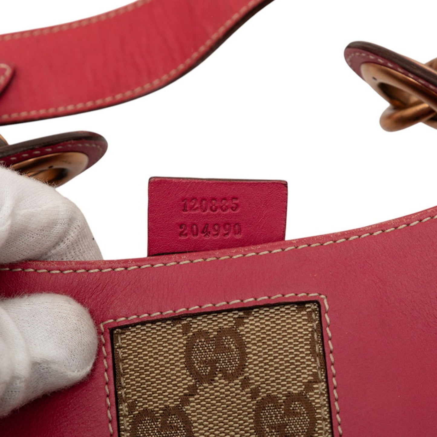 Gucci Pink Leather Canvas Handbag Shoulder Bag ( )