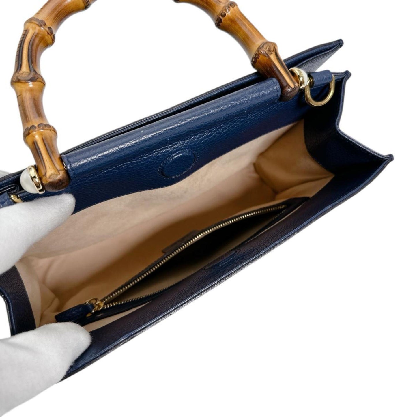 Gucci Blue Bamboo Leather Handbag ( )
