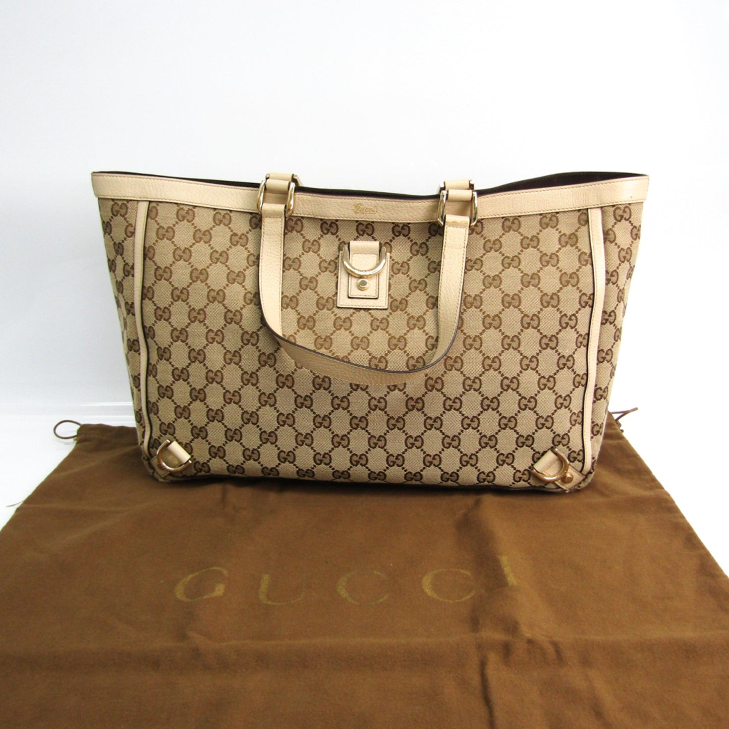 Gucci Gg Canvas Beige Cream Gg Canvas Leather Tote Bag ( )