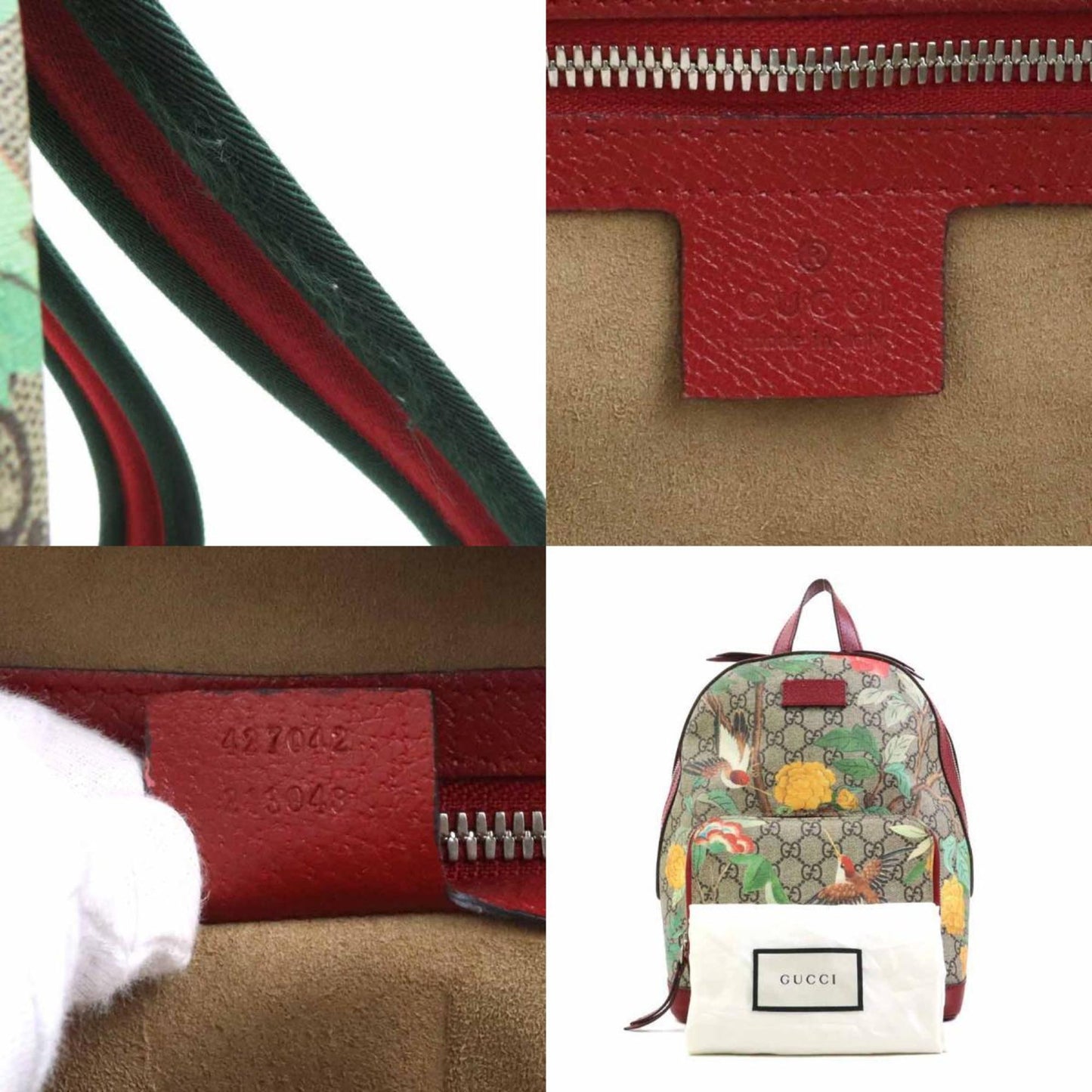 Gucci Beige Brown Multi-Color Red Color Gg Supreme Canvas Leather Backpack ( )